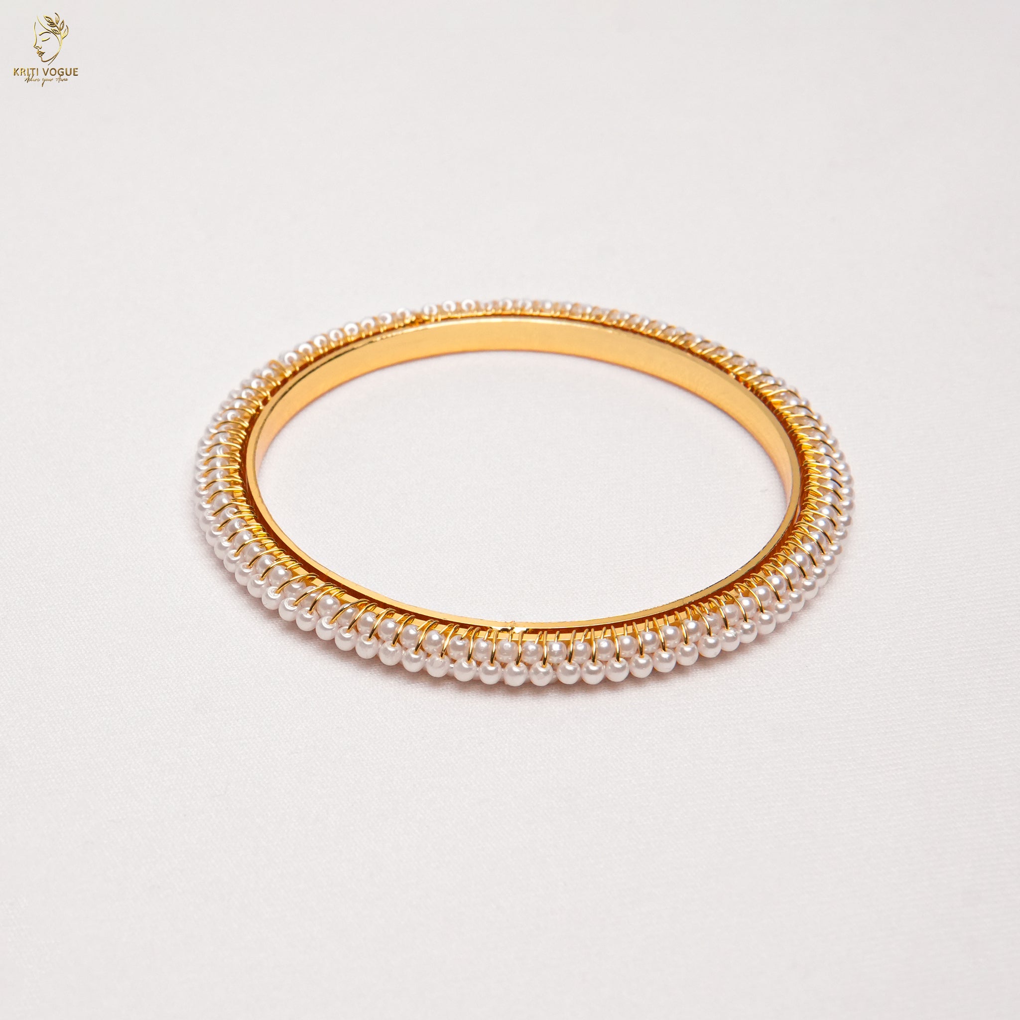 Full Seed Pearl Bangle | Double Row White Pearls | Bridal Traditional | KV-1038