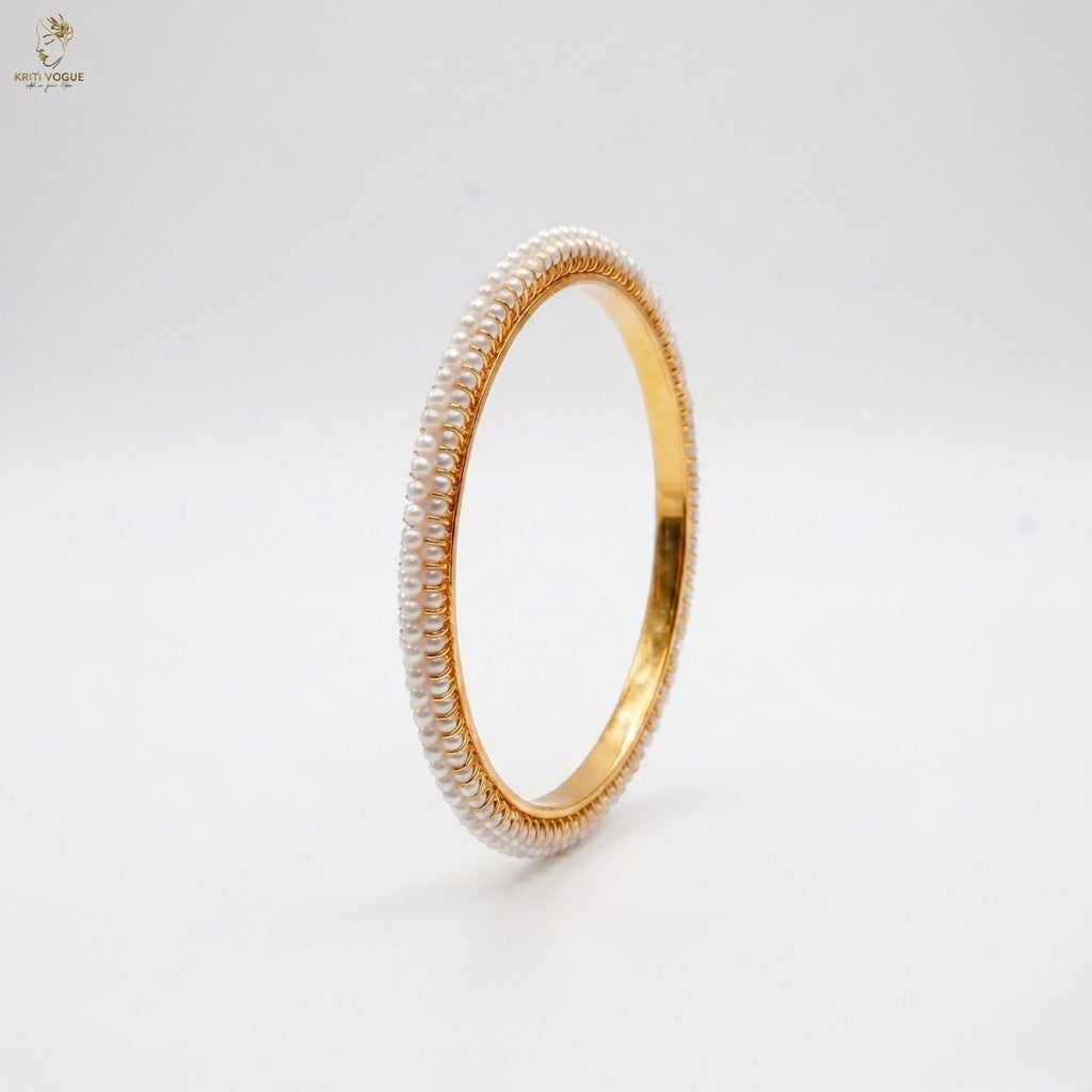Full Seed Pearl Bangle | Double Row White Pearls | Bridal Traditional | KV-1038