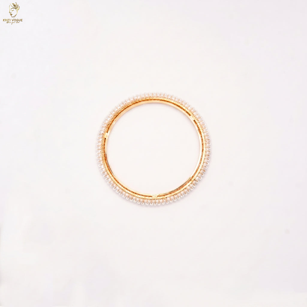 Full Seed Pearl Bangle | Double Row White Pearls | Bridal Traditional | KV-1038