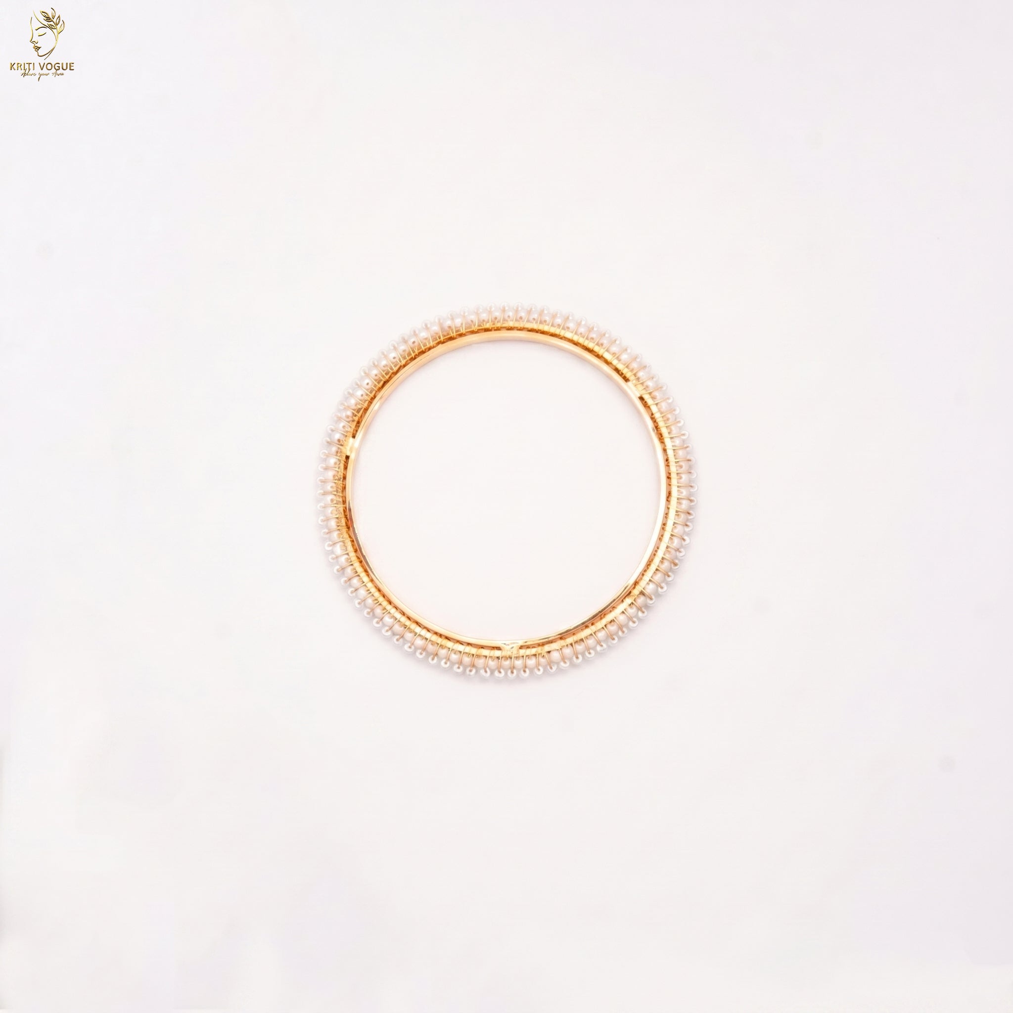 Full Seed Pearl Bangle | Double Row White Pearls | Bridal Traditional | KV-1038