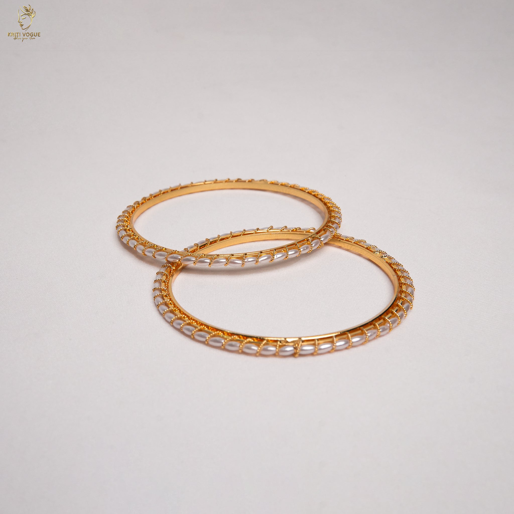 Seed Pearl Bangle Set of 2 | Gold Base | Bridal & Festival Wear | KV-1040