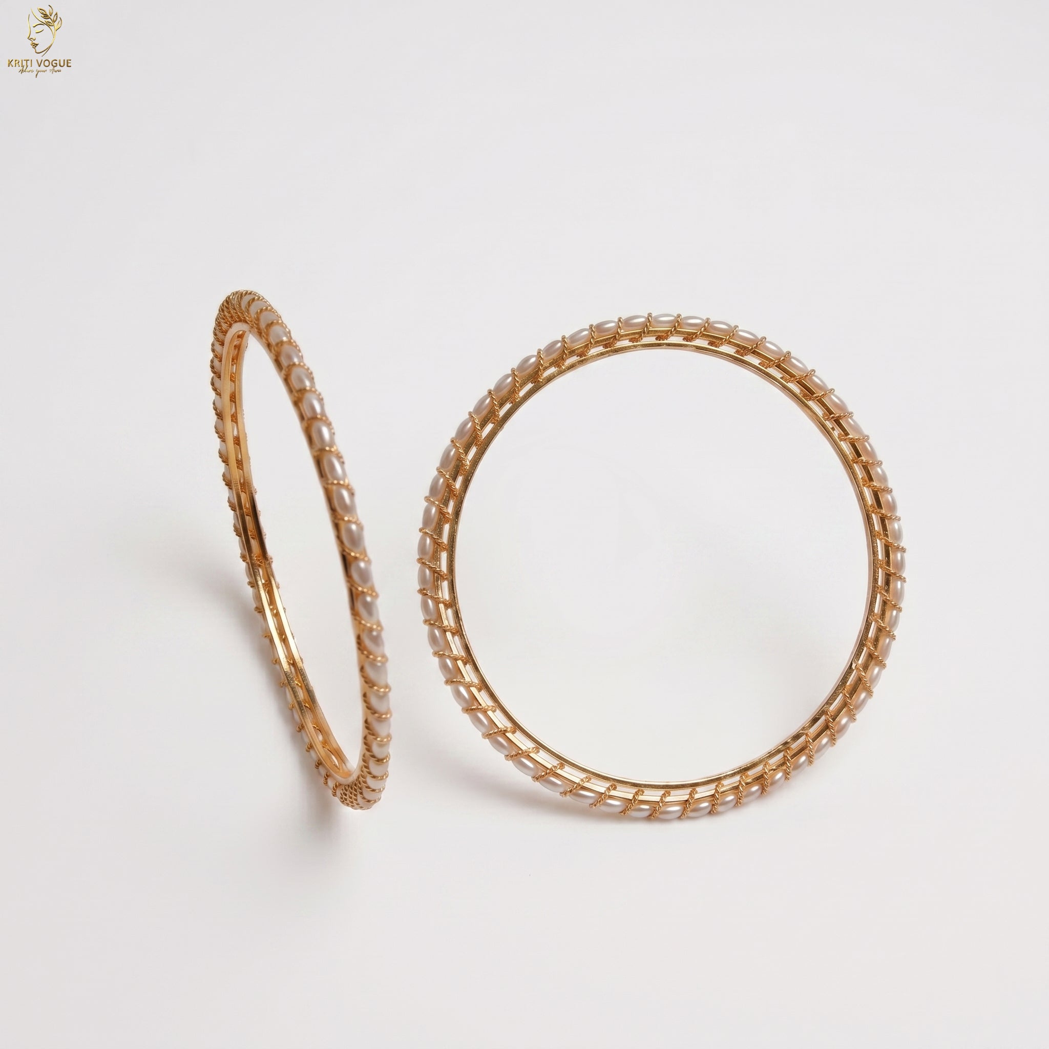 Seed Pearl Bangle Set of 2 | Gold Base | Bridal & Festival Wear | KV-1040