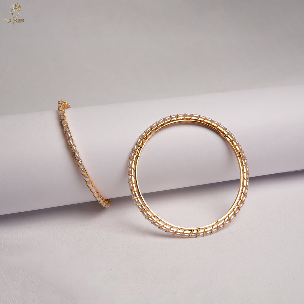 Seed Pearl Bangle Set of 2 | Gold Base | Bridal & Festival Wear | KV-1040