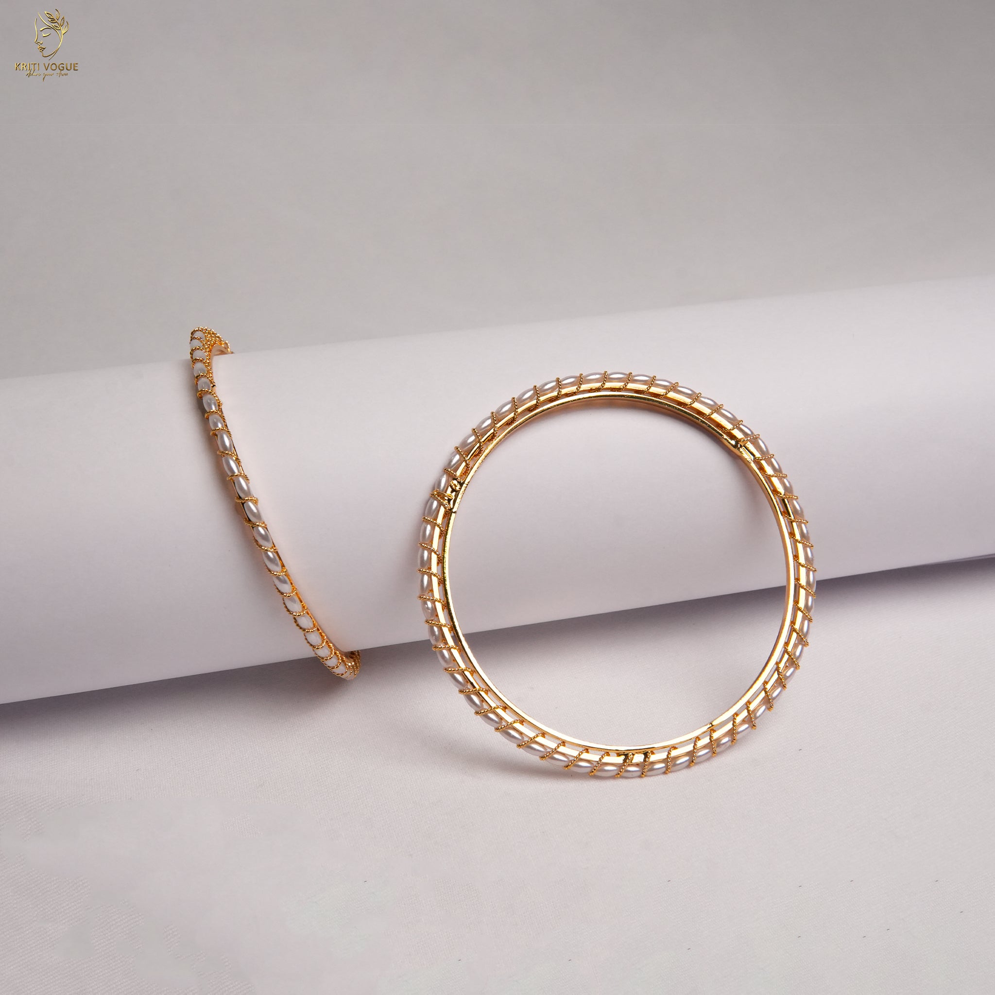 Seed Pearl Bangle Set of 2 | Gold Base | Bridal & Festival Wear | KV-1040
