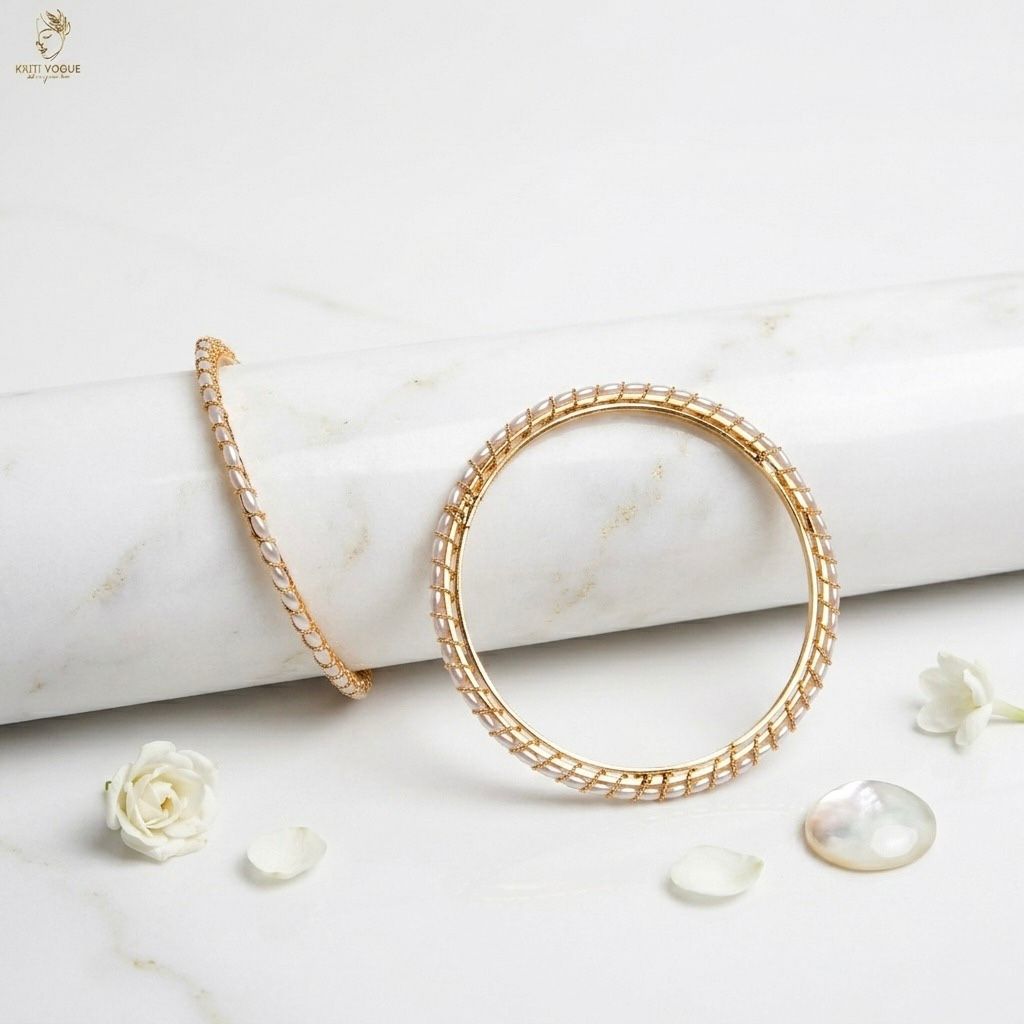 Seed Pearl Bangle Set of 2 | Gold Base | Bridal & Festival Wear | KV-1040