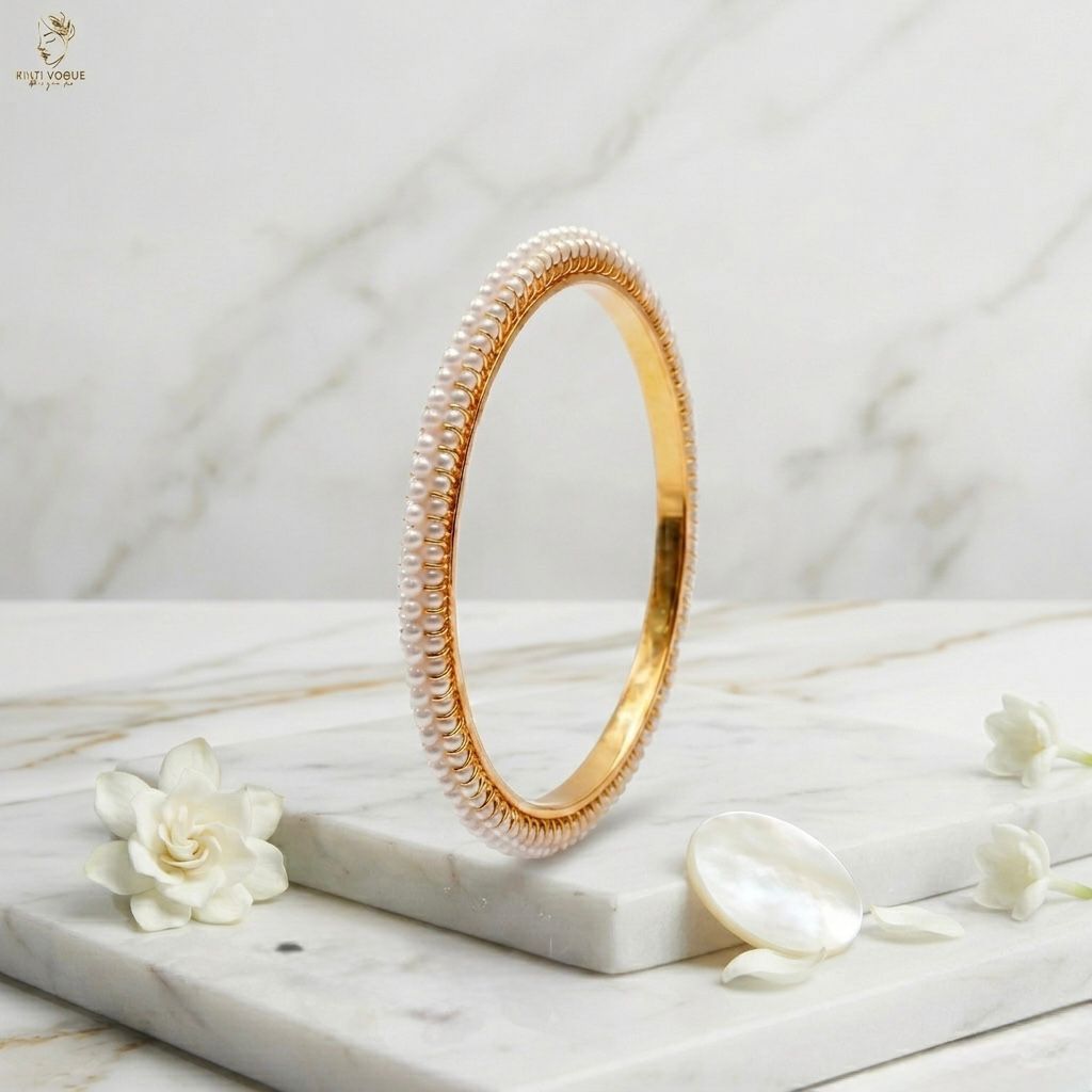 Full Seed Pearl Bangle | Double Row White Pearls | Bridal Traditional | KV-1038