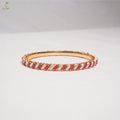 Gold Marquise Stone Bangle | Pink Ruby & Pearl | Elegant Festive Wear | KV-1044