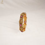 Gold Lakshmi Temple Bangle | Square Ruby Stone | South Indian Festive | KV-1075