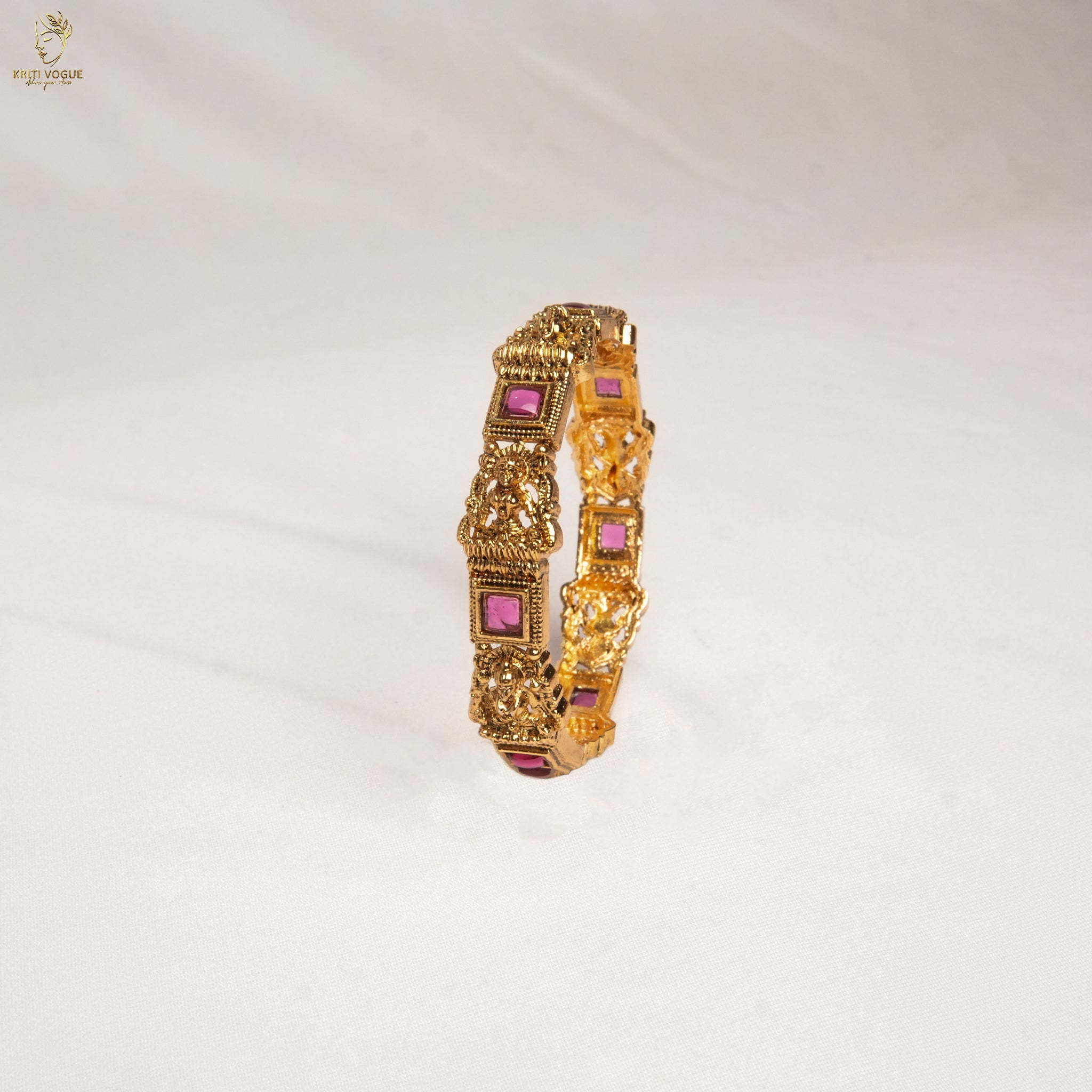 Gold Lakshmi Temple Bangle | Square Ruby Stone | South Indian Festive | KV-1075