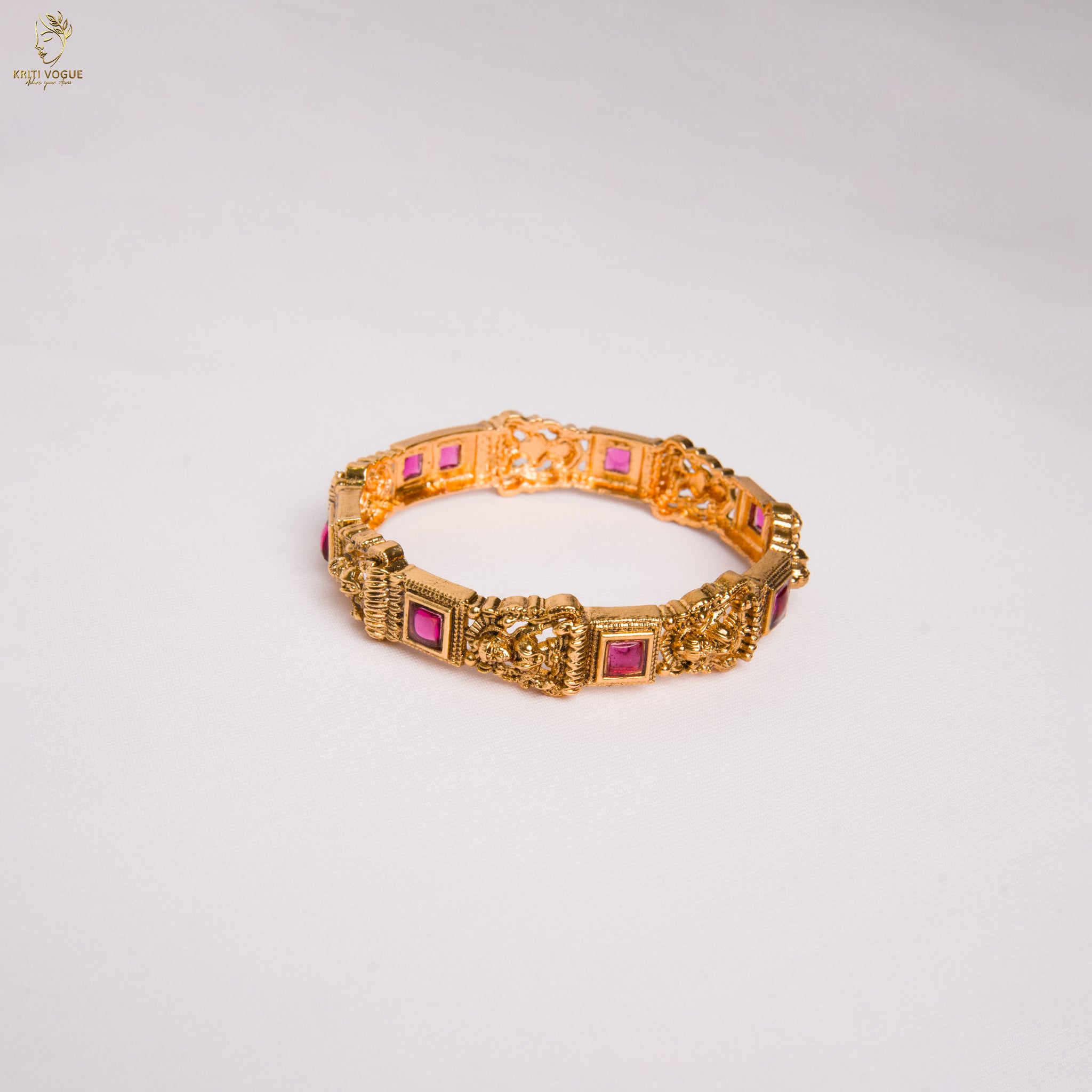 Gold Lakshmi Temple Bangle | Square Ruby Stone | South Indian Festive | KV-1075