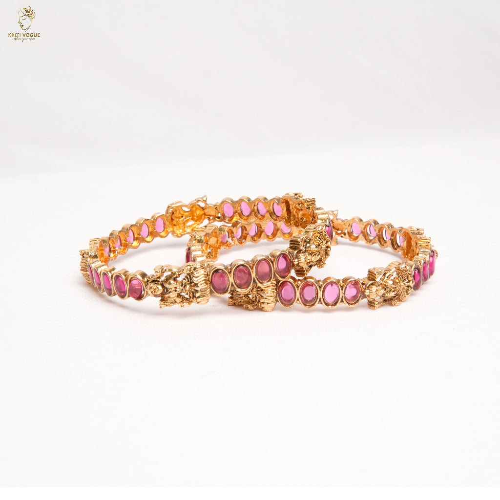 Slim Gold Box Link Bangle Pair | Geometric Floral | Everyday Festive | KV-1077