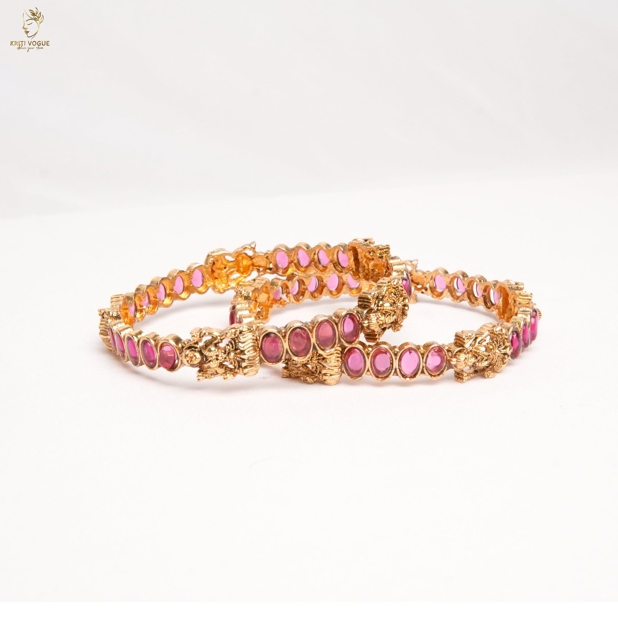 Slim Gold Box Link Bangle Pair | Geometric Floral | Everyday Festive | KV-1077