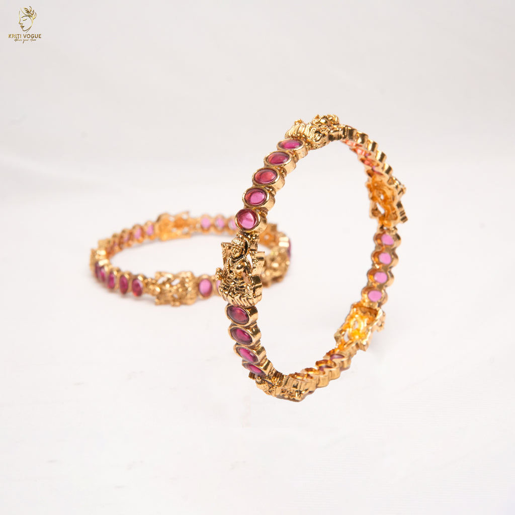 Slim Gold Box Link Bangle Pair | Geometric Floral | Everyday Festive | KV-1077