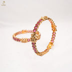 Slim Gold Box Link Bangle Pair | Geometric Floral | Everyday Festive | KV-1077