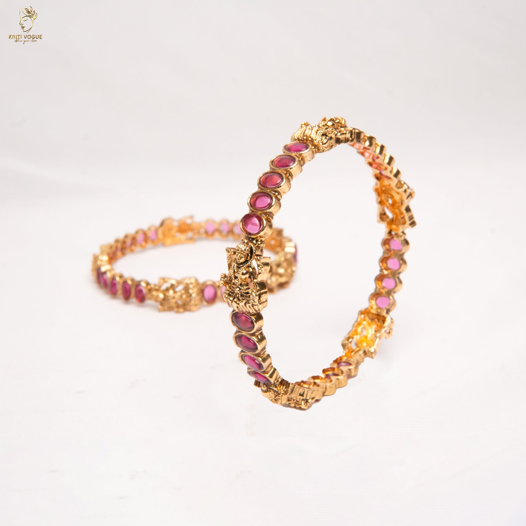 Slim Gold Box Link Bangle Pair | Geometric Floral | Everyday Festive | KV-1077