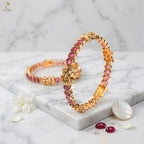 Slim Gold Box Link Bangle Pair | Geometric Floral | Everyday Festive | KV-1077