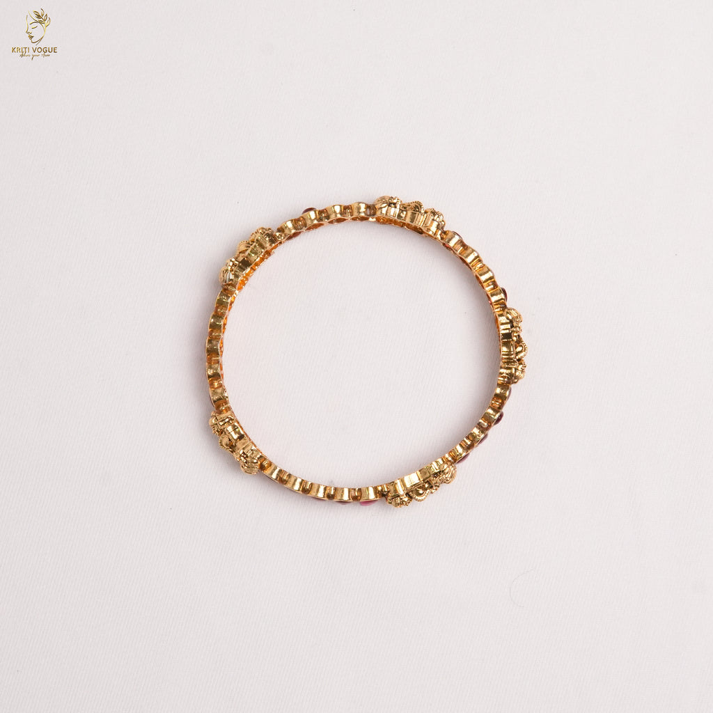 Slim Gold Box Link Bangle Pair | Geometric Floral | Everyday Festive | KV-1077