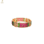 Wide Red & Green Stone Bangle | Ruby Emerald Baguette Rows | Bold Festive | KV-1082