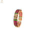 Wide Red & Green Stone Bangle | Ruby Emerald Baguette Rows | Bold Festive | KV-1082