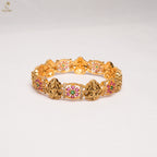 Gold Temple Floral Bangle | Lakshmi Motif | Ruby & Emerald | Bridal Wear | KV-1112