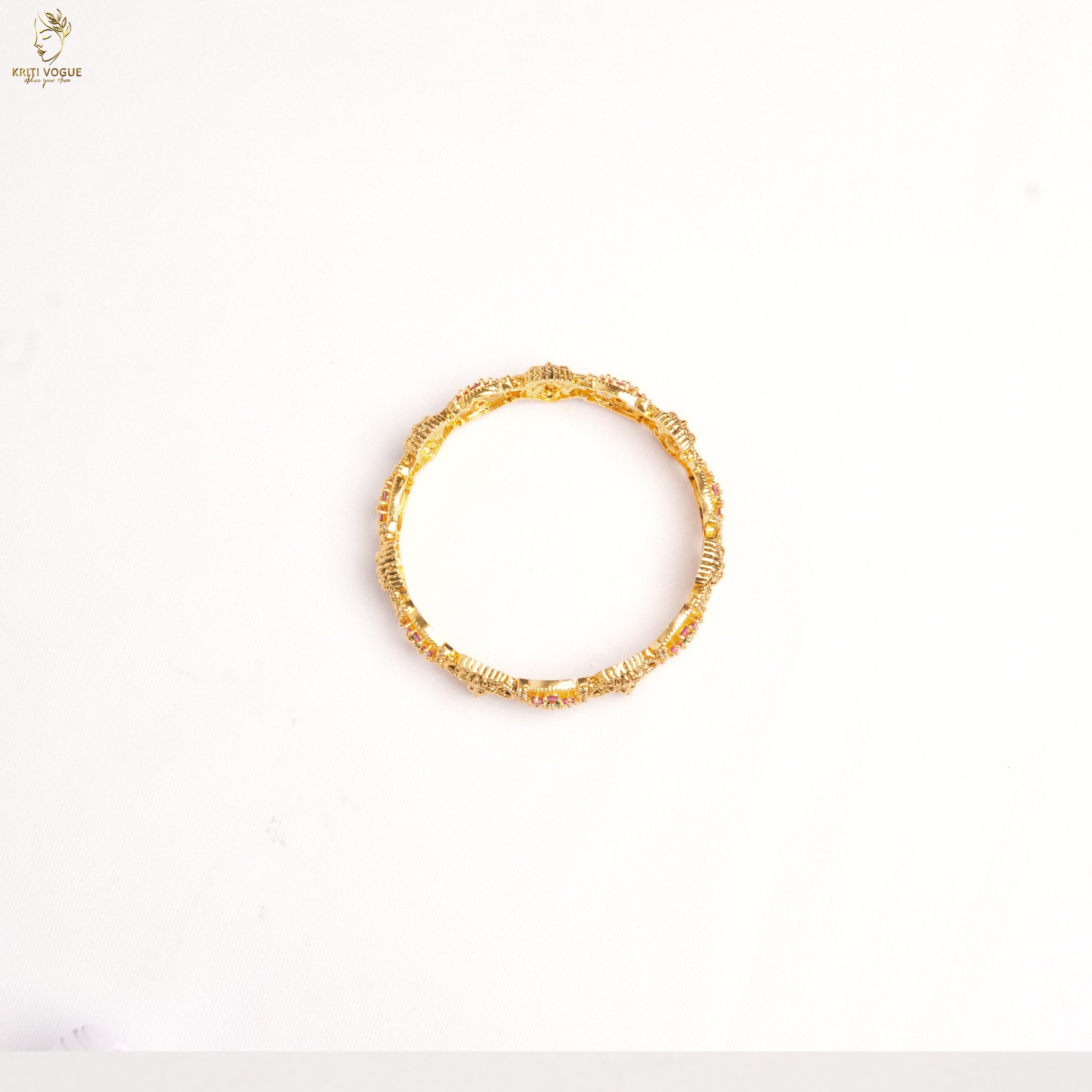 Gold Temple Floral Bangle | Lakshmi Motif | Ruby & Emerald | Bridal Wear | KV-1112