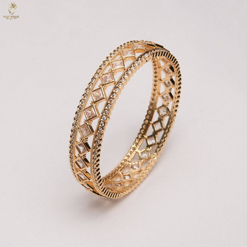 Wide AD Kundan Lattice Bangle Pair | Diamond Pattern | Bridal Statement | KV-1140