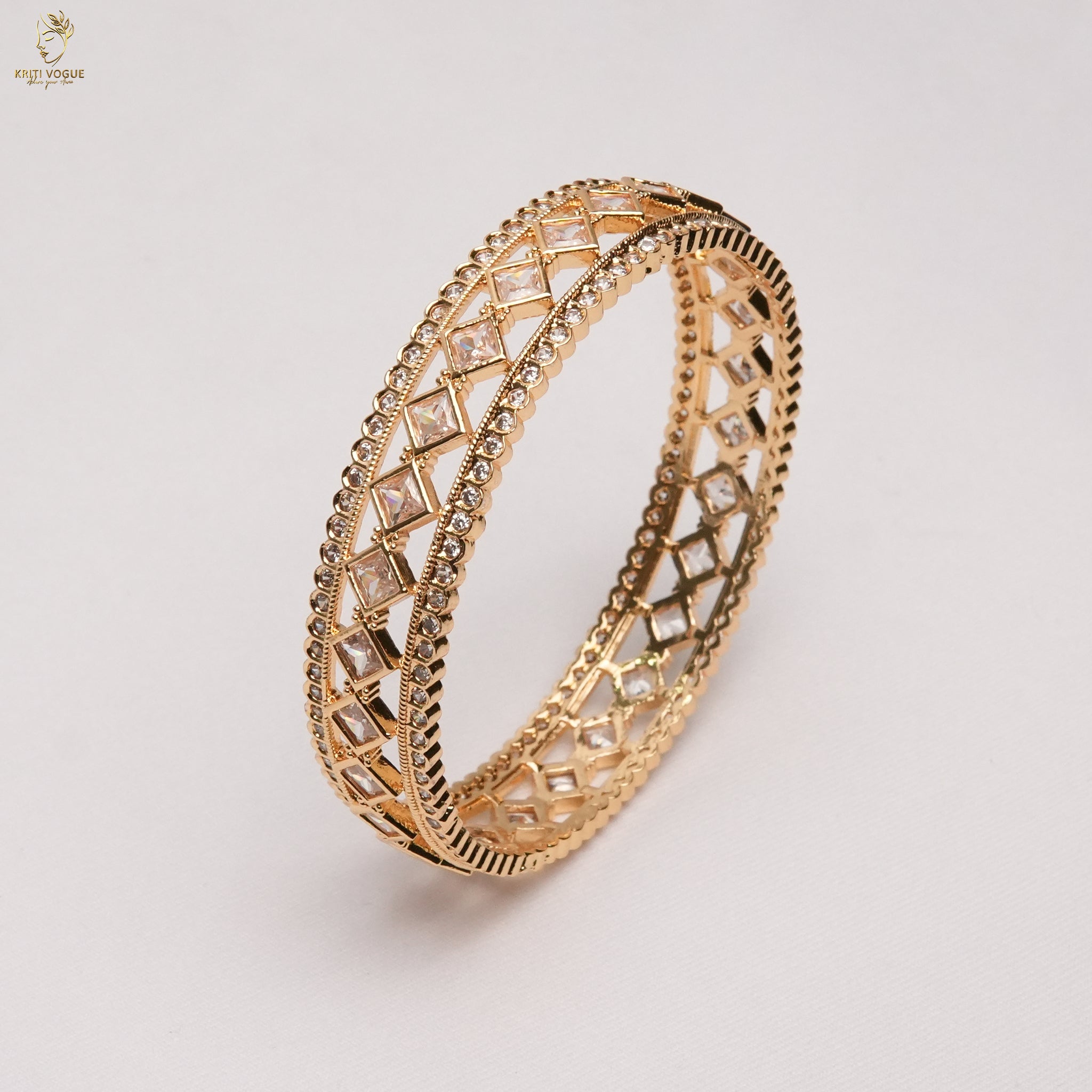 Wide AD Kundan Lattice Bangle Pair | Diamond Pattern | Bridal Statement | KV-1140