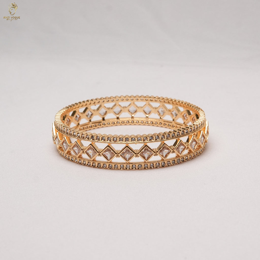 Wide AD Kundan Lattice Bangle Pair | Diamond Pattern | Bridal Statement | KV-1140