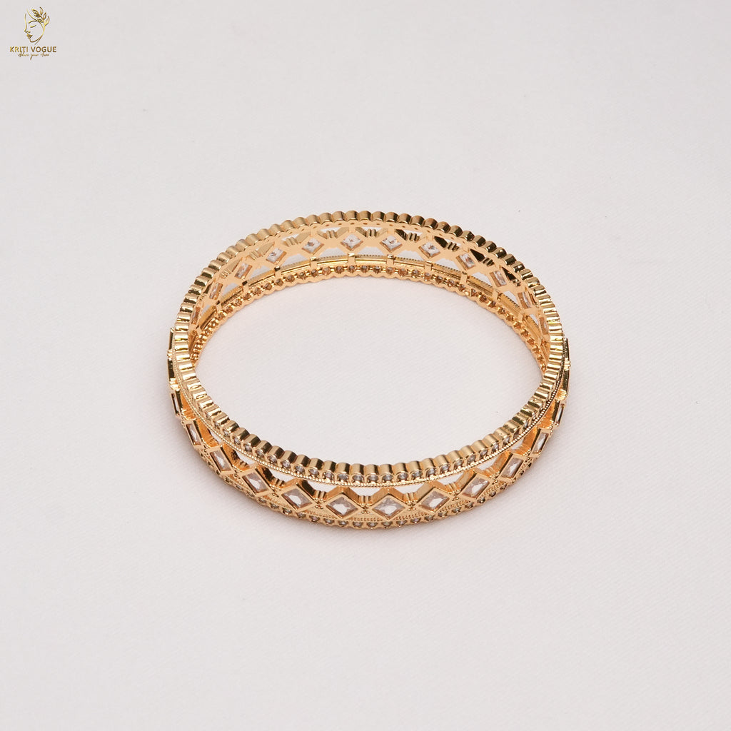 Wide AD Kundan Lattice Bangle Pair | Diamond Pattern | Bridal Statement | KV-1140