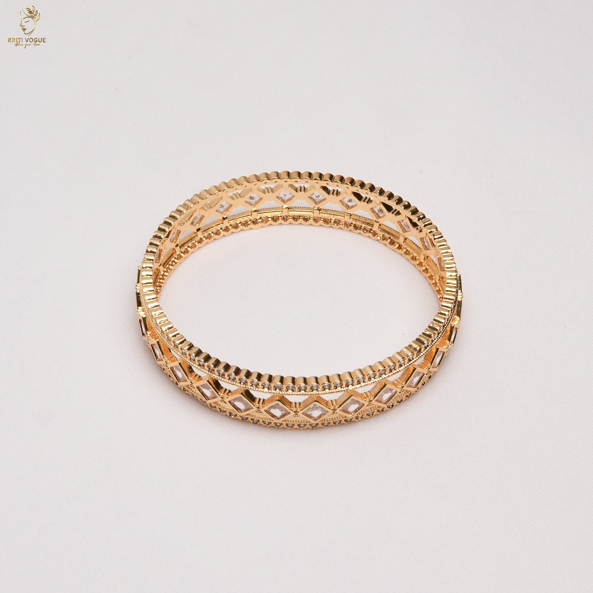 Wide AD Kundan Lattice Bangle Pair | Diamond Pattern | Bridal Statement | KV-1140
