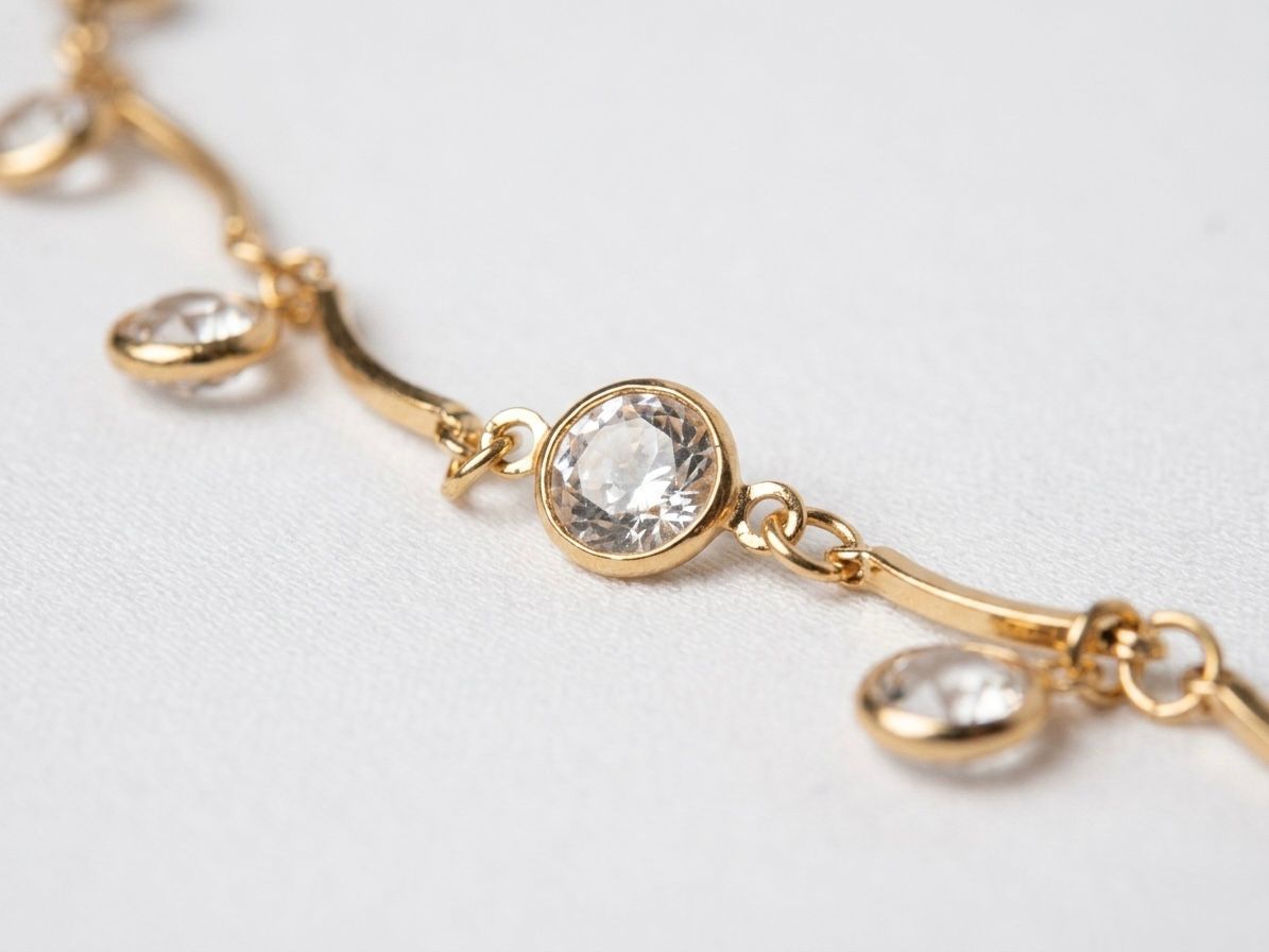Delicate Gold CZ Bar Link Necklace | Zig-Zag Chain | Minimalist Daily Wear | KV-1787