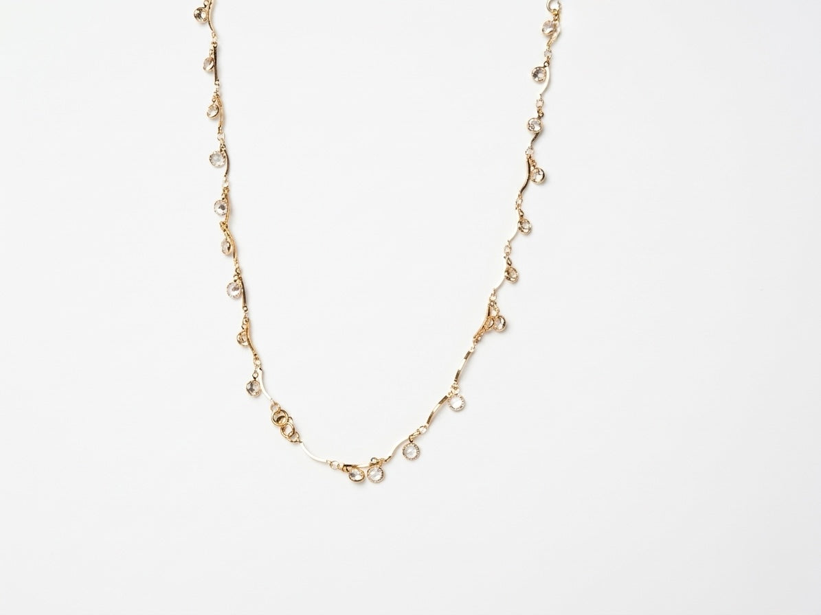 Delicate Gold CZ Bar Link Necklace | Zig-Zag Chain | Minimalist Daily Wear | KV-1787