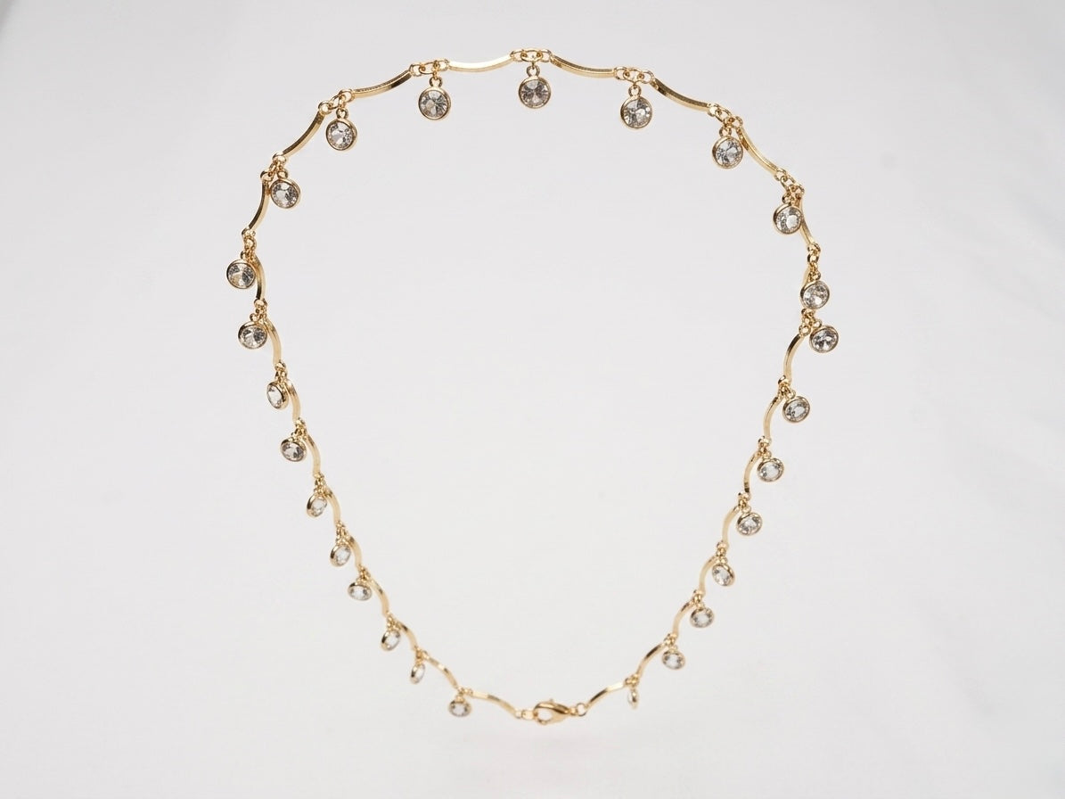 Delicate Gold CZ Bar Link Necklace | Zig-Zag Chain | Minimalist Daily Wear | KV-1787