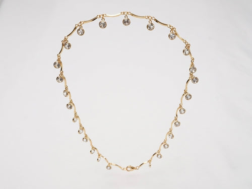 Delicate Gold CZ Bar Link Necklace | Zig-Zag Chain | Minimalist Daily Wear | KV-1787