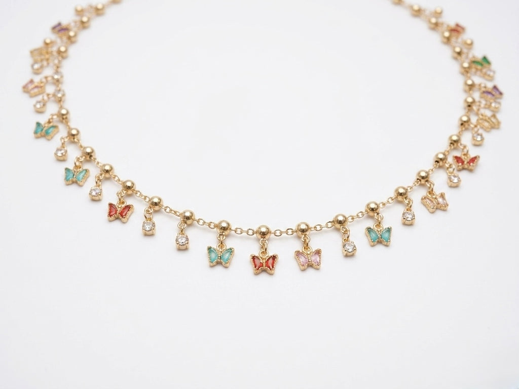 Multicolour Enamel Butterfly Choker | CZ Stone | Vibrant Festive Party Wear | KV-1791
