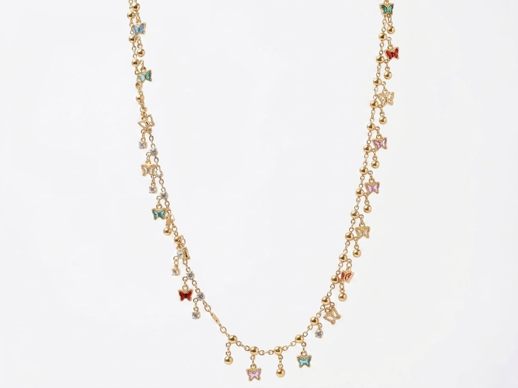 Multicolour Enamel Butterfly Choker | CZ Stone | Vibrant Festive Party Wear | KV-1791