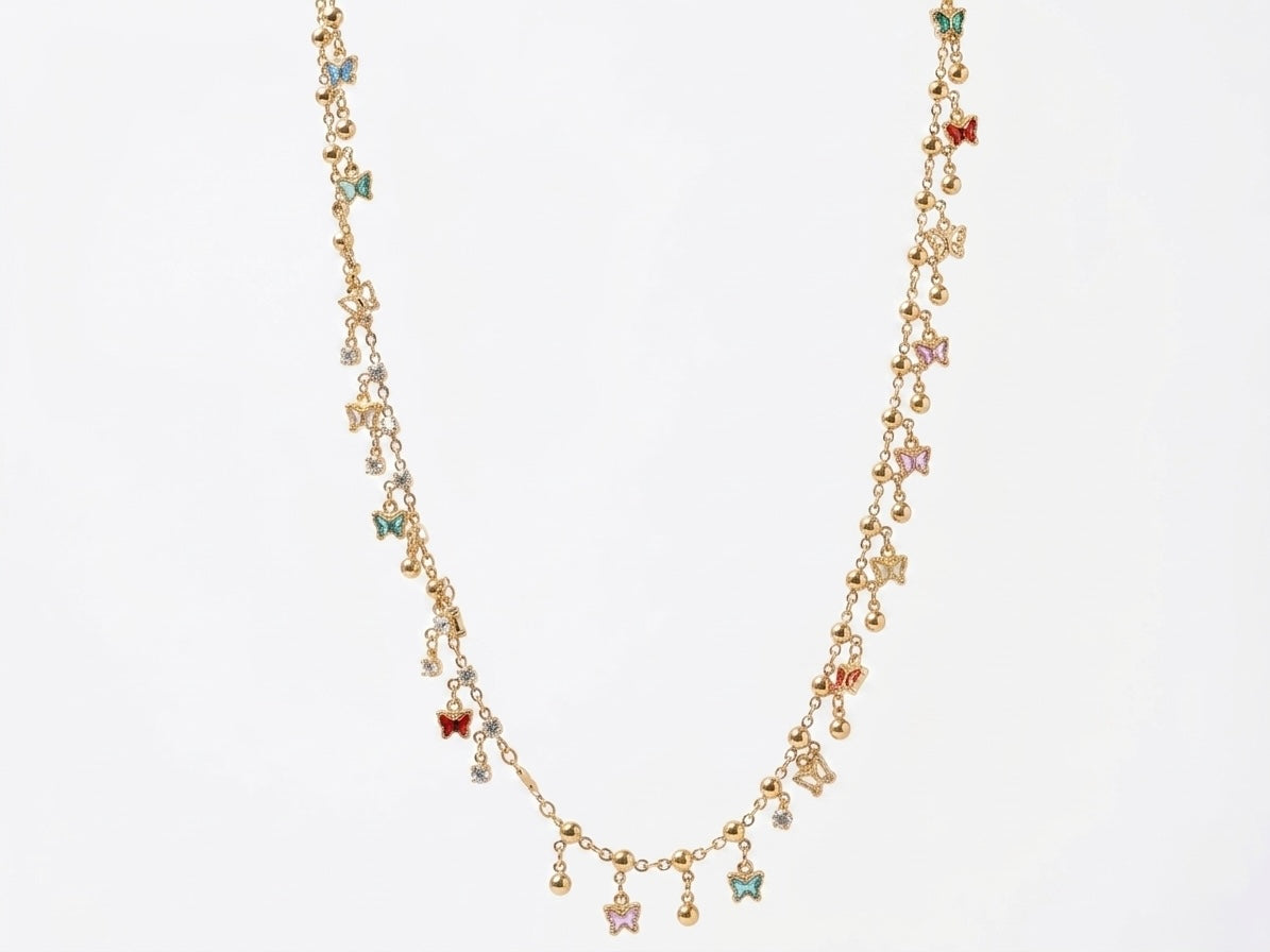 Multicolour Enamel Butterfly Choker | CZ Stone | Vibrant Festive Party Wear | KV-1791
