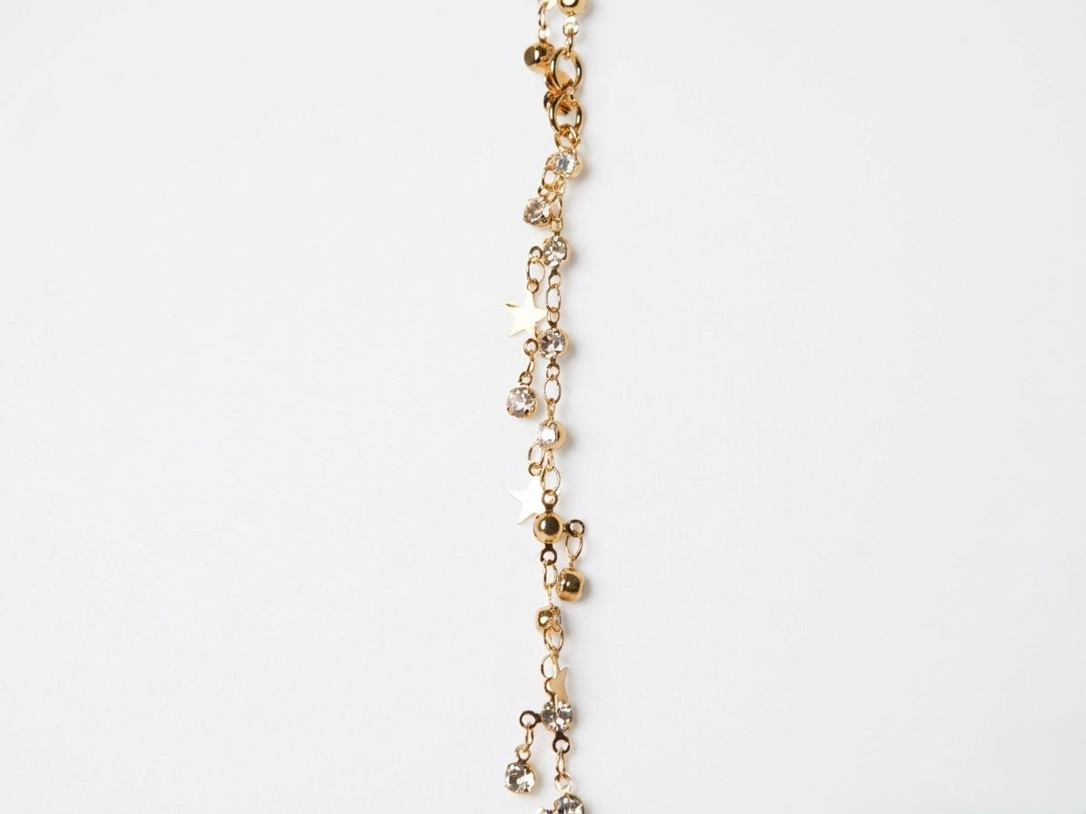 Gold Star Crystal Charm Necklace | Celestial Design | Trendy Layering | KV-1798