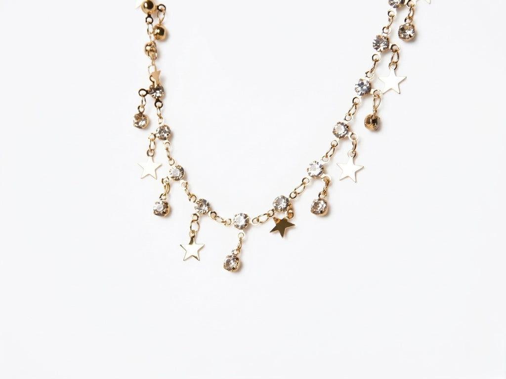 Gold Star Crystal Charm Necklace | Celestial Design | Trendy Layering | KV-1798