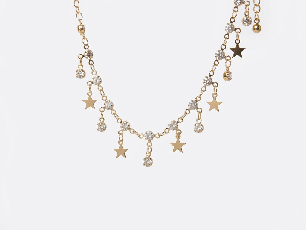 Gold Star Crystal Charm Necklace | Celestial Design | Trendy Layering | KV-1798