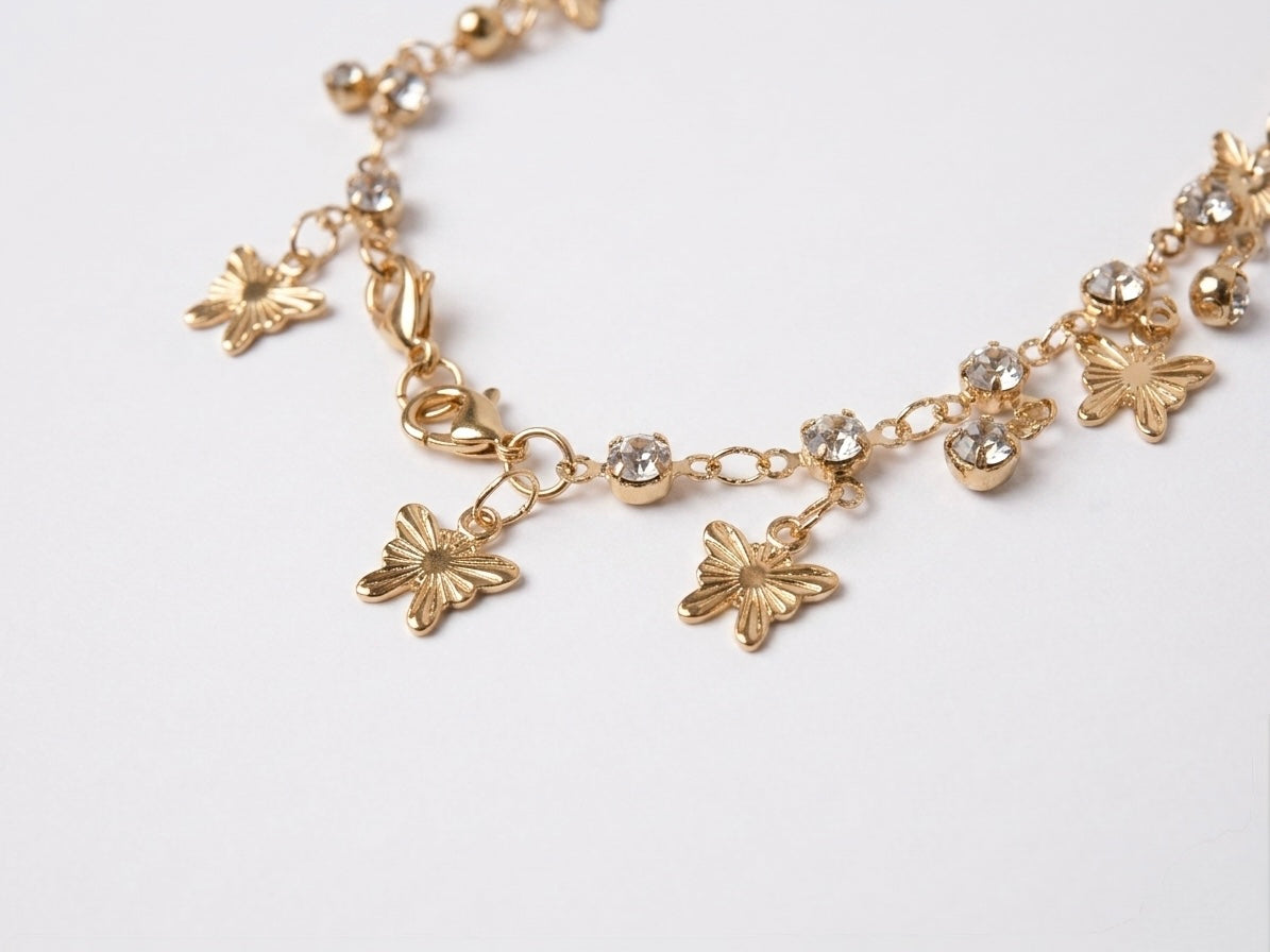 Gold Butterfly Charm Necklace | CZ Stone | Delicate Trendy Daily Wear | KV-1799