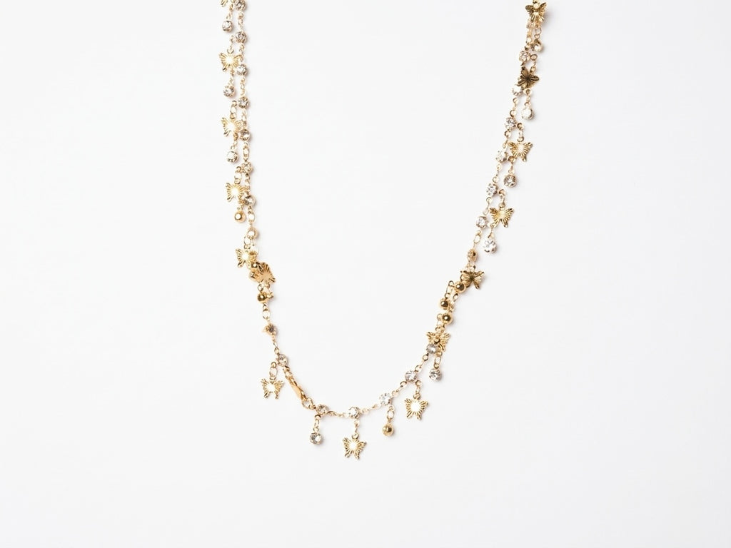 Gold Butterfly Charm Necklace | CZ Stone | Delicate Trendy Daily Wear | KV-1799