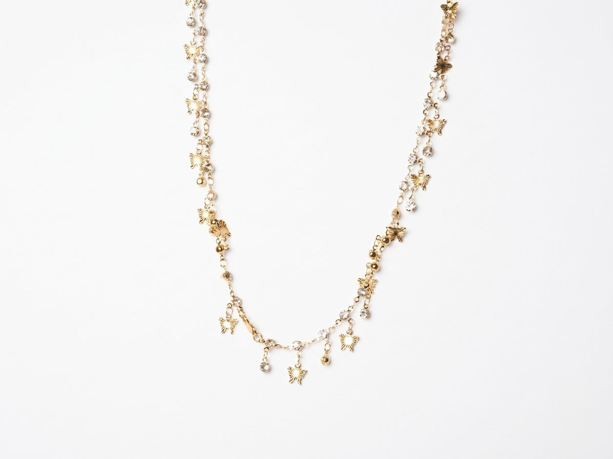 Gold Butterfly Charm Necklace | CZ Stone | Delicate Trendy Daily Wear | KV-1799