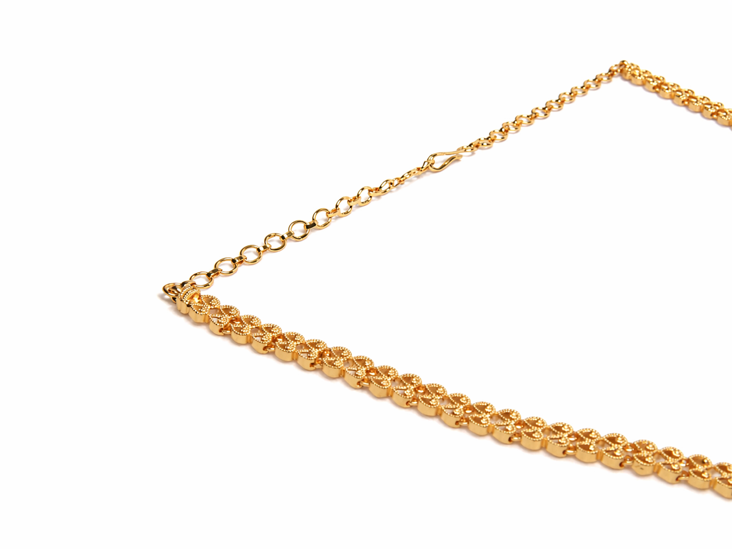 Gold Ruby Floral Link Necklace | Teardrop Pendant | Ruby & Emerald Accent | KV-201
