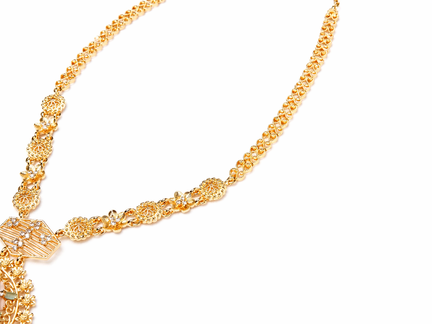 Gold Meenakari Floral Pendant Necklace | Enamel Design | Leaf Drops | KV-214