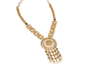 Gold Filigree Medallion Statement Necklace | Tassel Drops | CZ Mesh Chain | KV-243