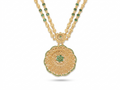 Gold Double Strand Necklace | Emerald Green Floral Pendant | Bridal Festive | KV-250