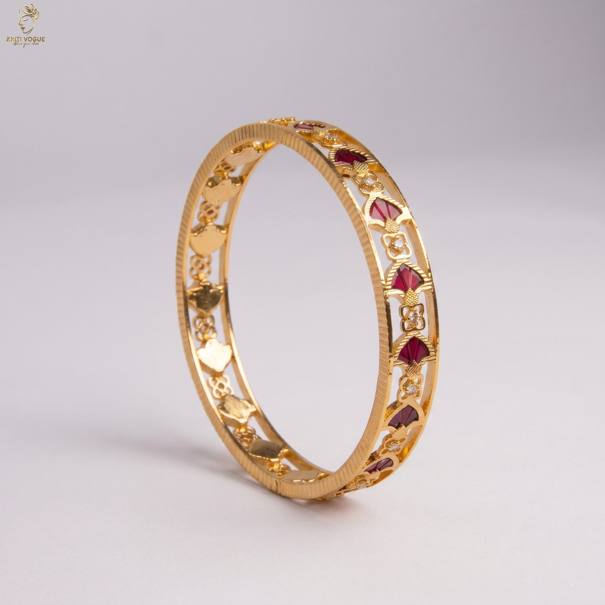 Meenakari Openwork Designer Bangle | Enamel & CZ Stone | 3 Colours | KV-3212