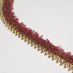 Gold Ruby Pink Crystal Long Haram Set | Dense Drop Necklace | Festive Bridal | KV-392