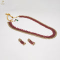 Gold Ruby Pink Crystal Long Haram Set | Dense Drop Necklace | Festive Bridal | KV-392